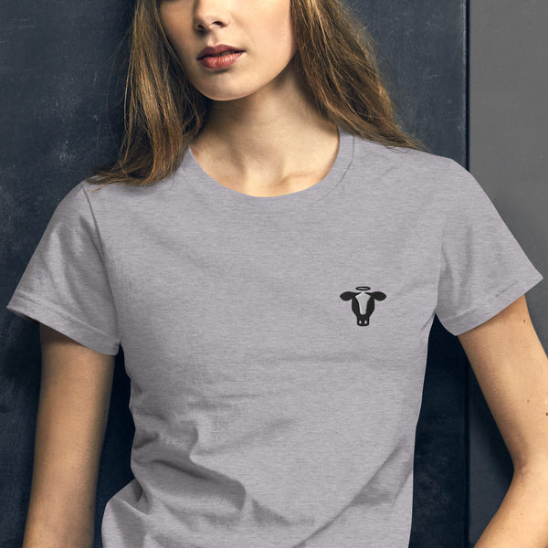 Women's Embroidered Cow Head T-Shirt